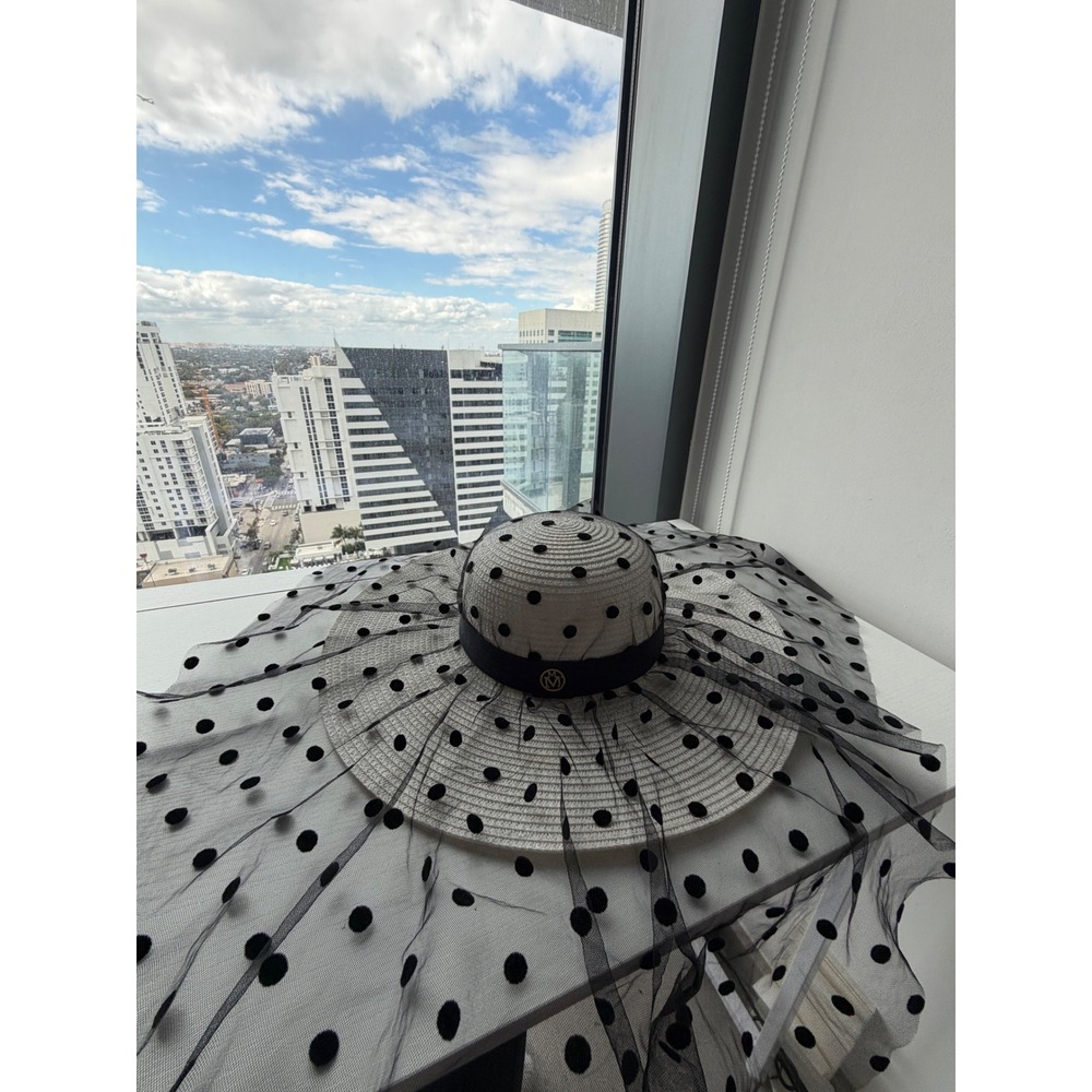 Beloved‎ Millinery White Polka Dot Veil Wide Brim Hat - Picture 3 of 11